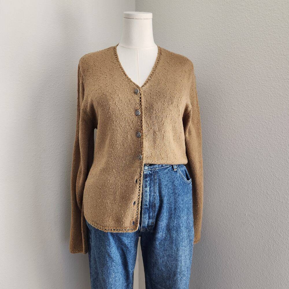 Vintage Sag Harbor Brown Knit Button Front Cardigan Long Sleeve Sweater M L